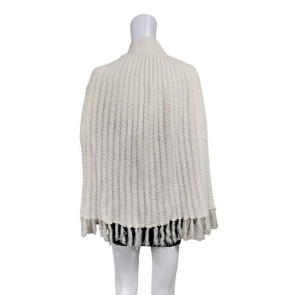 Vintage Open Arms Trim Hem Knit Button Front Shawl Sweater Off White Women's - Picture 2 of 6